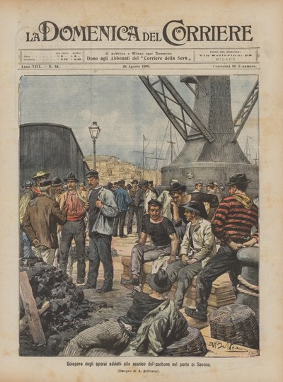 Huelga de los trabajadores encargados de descargar carbón en el puerto de Savona de Achille Beltrame