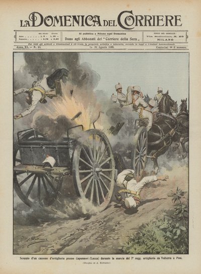 Explosión de un cajón de artillería cerca de Capannori (Lucca) durante la marcha del 7º regimiento de Achille Beltrame