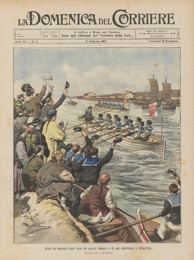 Desafío entre marineros de un buque de guerra italiano y uno americano en Shanghái de Achille Beltrame