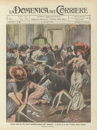 Damas de la alta sociedad americana sorprendidas por la policía jugando en un club de mujeres, cerca de Newport de Achille Beltrame