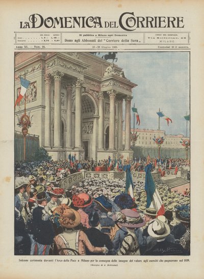 Solemne ceremonia frente al Arco de la Paz en Milán para la entrega de insignias de valor de Achille Beltrame