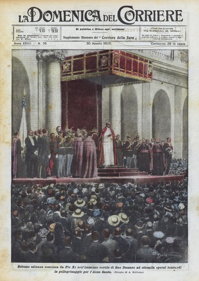 Solemne audiencia concedida por Pío XI en el inmenso patio de San Dámaso a ocho mil obreros lombardos de Achille Beltrame