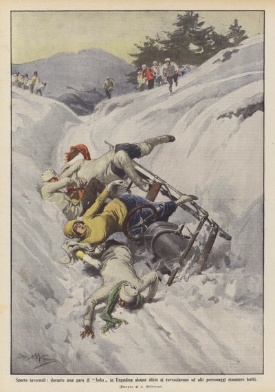 Deportes de invierno, durante una carrera de bobsleigh en Engadina algunos trineos se volcaron y altos de Achille Beltrame