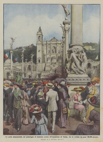 En el puente monumental en la tarde del domingo pasado en la Exposición de Turín, que fue visitada de Achille Beltrame