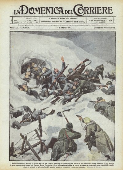 En el altiplano de Asiago la noche del 19, una unidad enemiga irrumpe desde galerías excavadas en... de Achille Beltrame