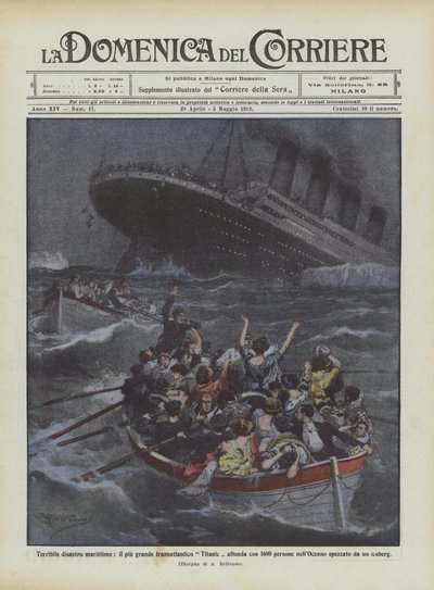 Terrible desastre marítimo, el mayor transatlántico Titanic se hunde con 1600 personas de Achille Beltrame