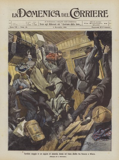 Terrible viaje en un vagón de segunda clase en el tren entre Venecia y Milán de Achille Beltrame