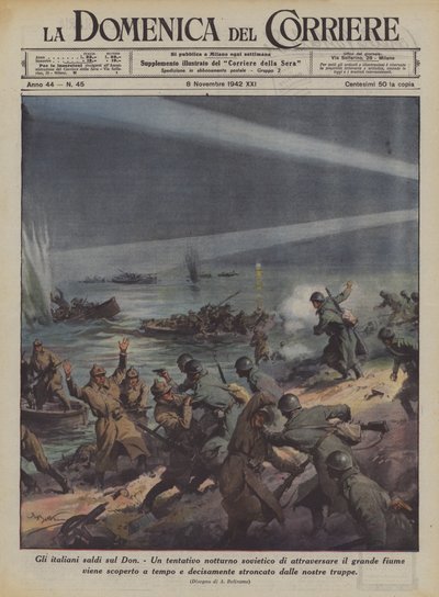 Los italianos en el Don (litografía en color) de Achille Beltrame