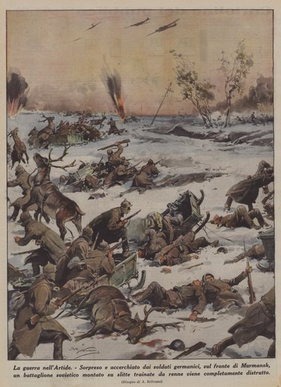 La guerra en el Ártico (Litografía en color) de Achille Beltrame