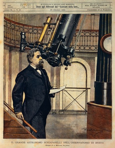 El astrónomo Schiaparelli en el observatorio de Brera, ilustración de Achille Beltrame, de La Domenica del Corriere, 28 de octubre de Achille Beltrame