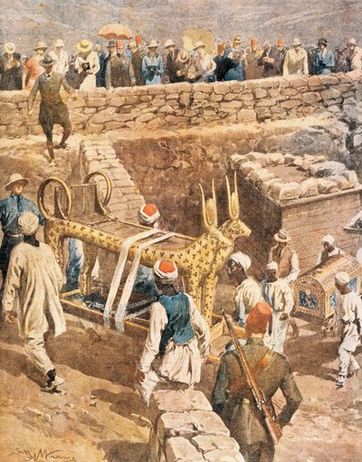 El descubrimiento de la tumba de Tutankamón, ilustración de Achille Beltrame