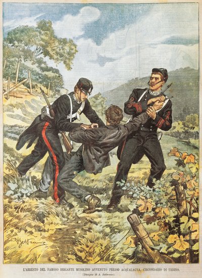 El famoso bandido Musolino siendo arrestado cerca de Acqualagna en el distrito de Urbino, por Achille Beltrame (1871-1945), de La Domenica del Corriere, 27 de octubre de 1901 de Achille Beltrame