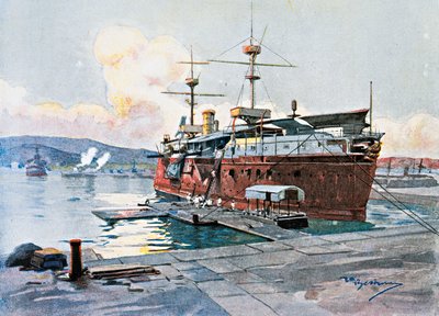 El viejo barco Castelfidardo en La Spezia de Achille Beltrame