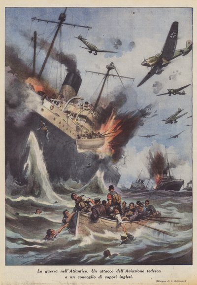 La guerra en el Atlántico (litografía en color) de Achille Beltrame