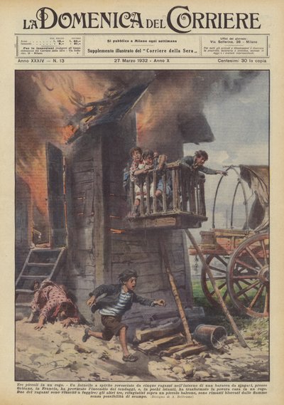 Tres pequeños en una hoguera de Achille Beltrame