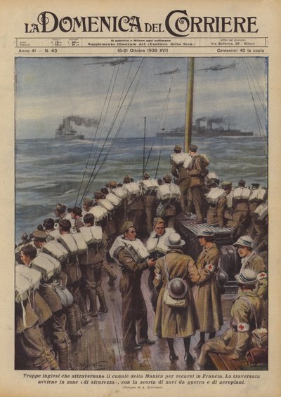 Tropas inglesas cruzando el canal de la Mancha hacia Francia de Achille Beltrame