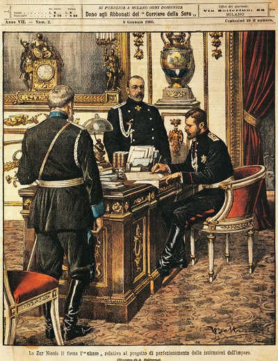 El zar Nicolás II firmando el proyecto de reformas institucionales, 8 de enero de 1905 de Achille Beltrame