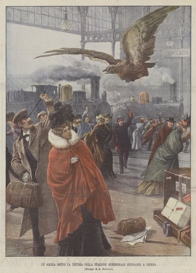 Un águila bajo el techo de la estación meridional (Sudbahn) en Viena de Achille Beltrame
