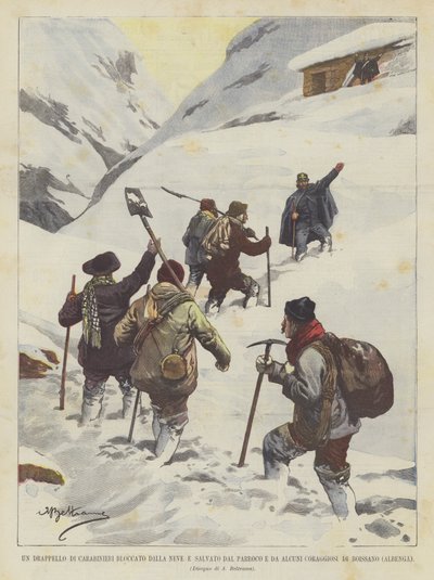 Un destacamento de carabineros bloqueado por la nieve y salvado por el párroco y algunos valientes de Boissano (Albenga) de Achille Beltrame