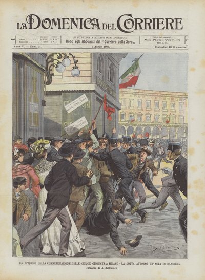 Un episodio de la conmemoración de las Cinco Jornadas en Milán, la lucha alrededor de un asta de bandera de Achille Beltrame