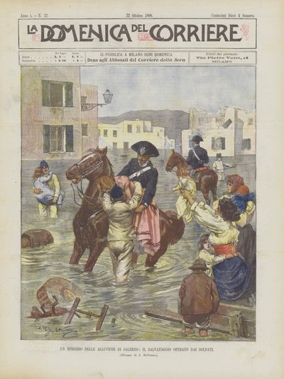Un episodio de las inundaciones de Salerno, el rescate realizado por los soldados de Achille Beltrame