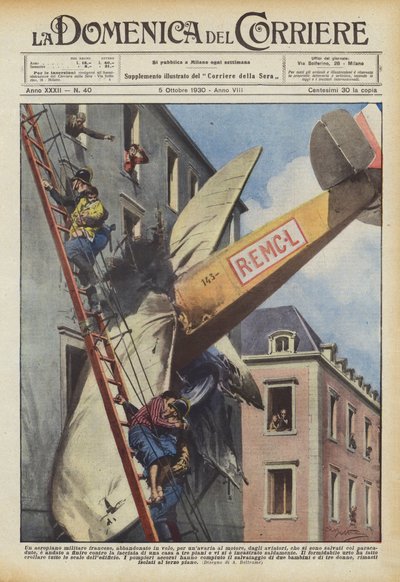 Un avión militar francés, abandonado en vuelo, por una avería en el motor, por los aviadores de Achille Beltrame