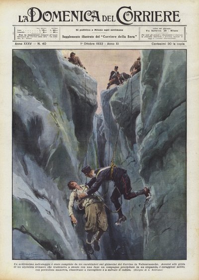 Un audaz rescate realizado por tres carabineros en los glaciares del Cervino en Valtournanche de Achille Beltrame