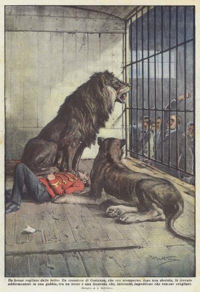 Un borracho vigilado por las fieras de Achille Beltrame