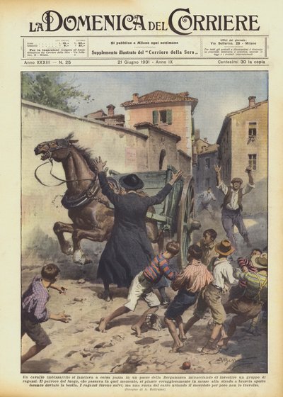 Un caballo desbocado corrió a toda velocidad en un pueblo de Bérgamo amenazando de Achille Beltrame