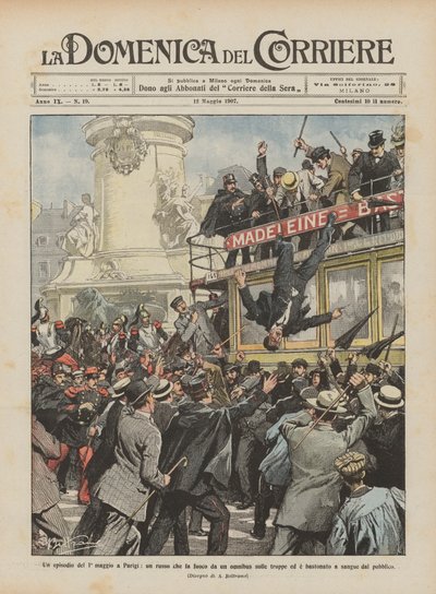 Un episodio del 1 de mayo en París, un ruso que dispara desde un ómnibus a las tropas de Achille Beltrame