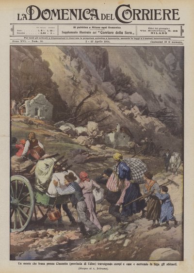 Un monte que se derrumba cerca de Clauzetto (provincia de Udine) arrasando campos y casas y poniendo en fuga a los habitantes de Achille Beltrame