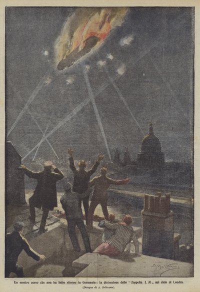 Un monstruo aéreo que no regresó a Alemania, la destrucción del Zeppelin L 31 en el cielo de Londres de Achille Beltrame