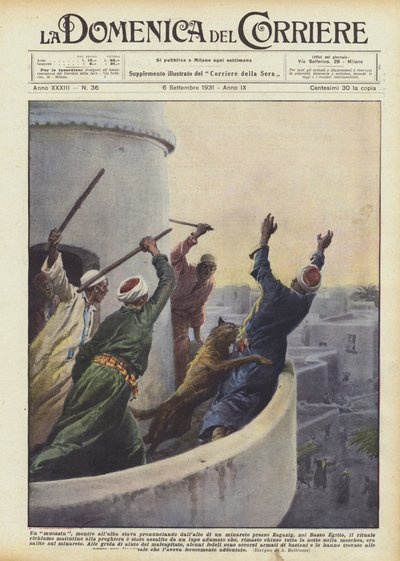 Un muecín, mientras al amanecer pronunciaba desde lo alto de un minarete cerca de Zagazig de Achille Beltrame