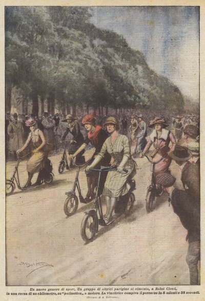 Un nuevo tipo de deporte, un grupo de actrices parisinas compite, en Saint Cloud, en una carrera... de Achille Beltrame