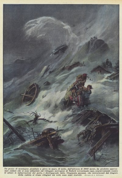Un pedazo de montaña cayó en picado al mar, de noche, desde una altura de 1800 metros... de Achille Beltrame