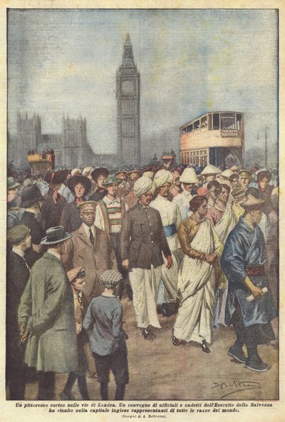 Un pintoresco desfile en las calles de Londres de Achille Beltrame