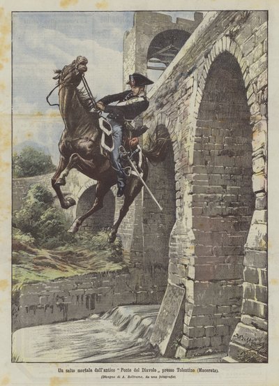 Un salto mortal desde el antiguo Puente del Diablo cerca de Tolentino (Macerata) de Achille Beltrame