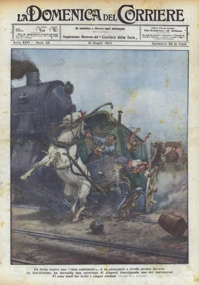 Un tren contra una casa ambulante de Achille Beltrame
