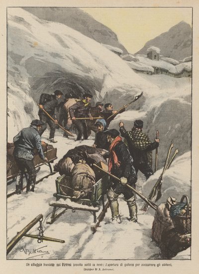 Un pueblo francés en los Pirineos sepultado bajo la nieve, la apertura de galerías para socorrer a los habitantes de Achille Beltrame