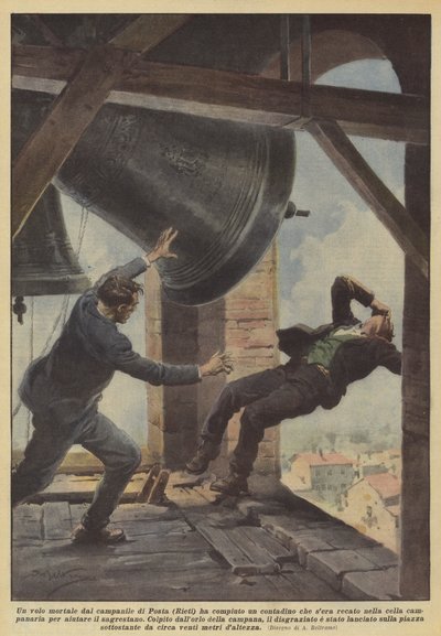 Un vuelo mortal desde el campanario de Posta (Rieti) realizado por un campesino que se había dirigido a de Achille Beltrame