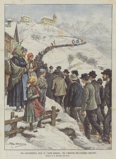 Una característica fiesta de Santa Bárbara entre los mineros de Agordino (Belluno) de Achille Beltrame