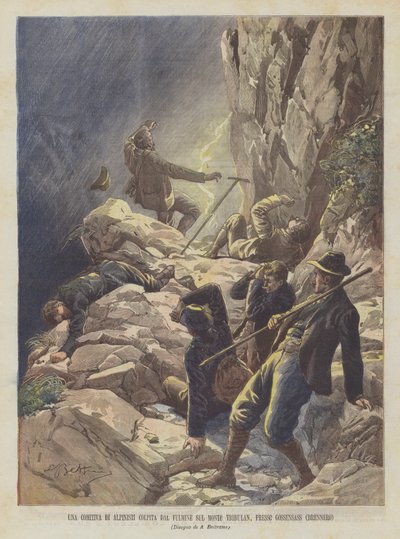 Un grupo de alpinistas alcanzado por un rayo en el Monte Tribulan, cerca de Gossensass (Brennero) de Achille Beltrame