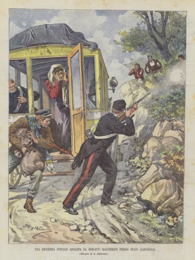 Una Diligencia Postal Asaltada por Bandidos Enmascarados Cerca de Orani (Cerdeña) de Achille Beltrame