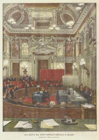 Una sesión del nuevo consejo municipal de Milán de Achille Beltrame