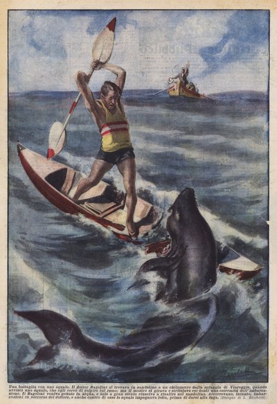 Una batalla con un tiburón de Achille Beltrame