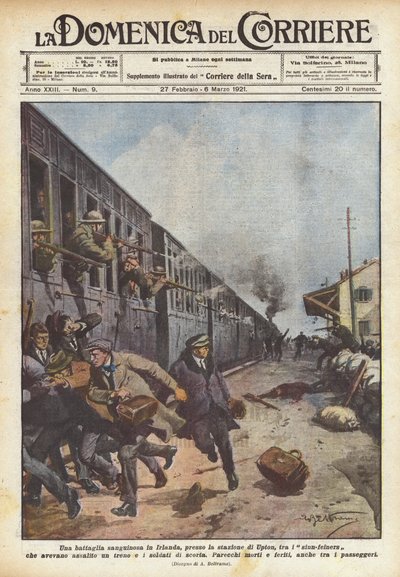 Una batalla sangrienta en Irlanda, cerca de la estación de Upton, entre los sinn-feiners que habían... de Achille Beltrame