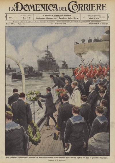 Una ceremonia conmovedora, funeral en el mar donde se hundió un submarino de la marina inglesa de Achille Beltrame