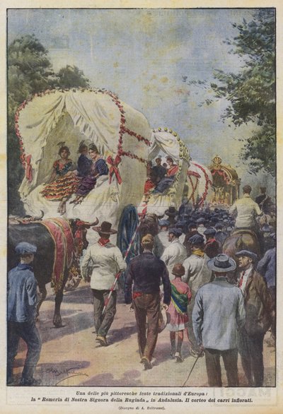 Una de las fiestas tradicionales más pintorescas de Europa, la Romería de Nuestra Señora de la Rocío en Andalucía de Achille Beltrame