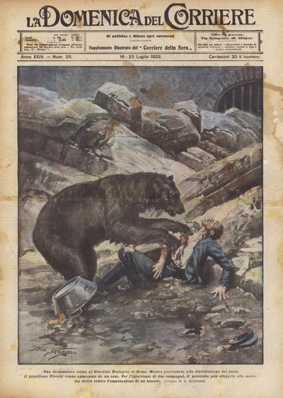 Una escena dramática en el Zoológico de Roma de Achille Beltrame