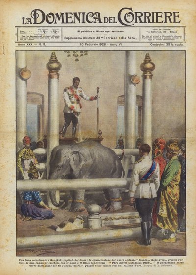 Una fiesta excepcional en Bangkok, capital de Siam, la consagración del nuevo elefante blanco de Achille Beltrame